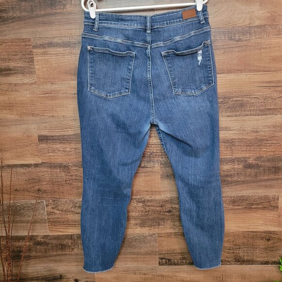 Judy Blue Jeans 14 W Skinny Fit Raw Hem Medium Dark Wash Ripped Stretch - Picture 2 of 12